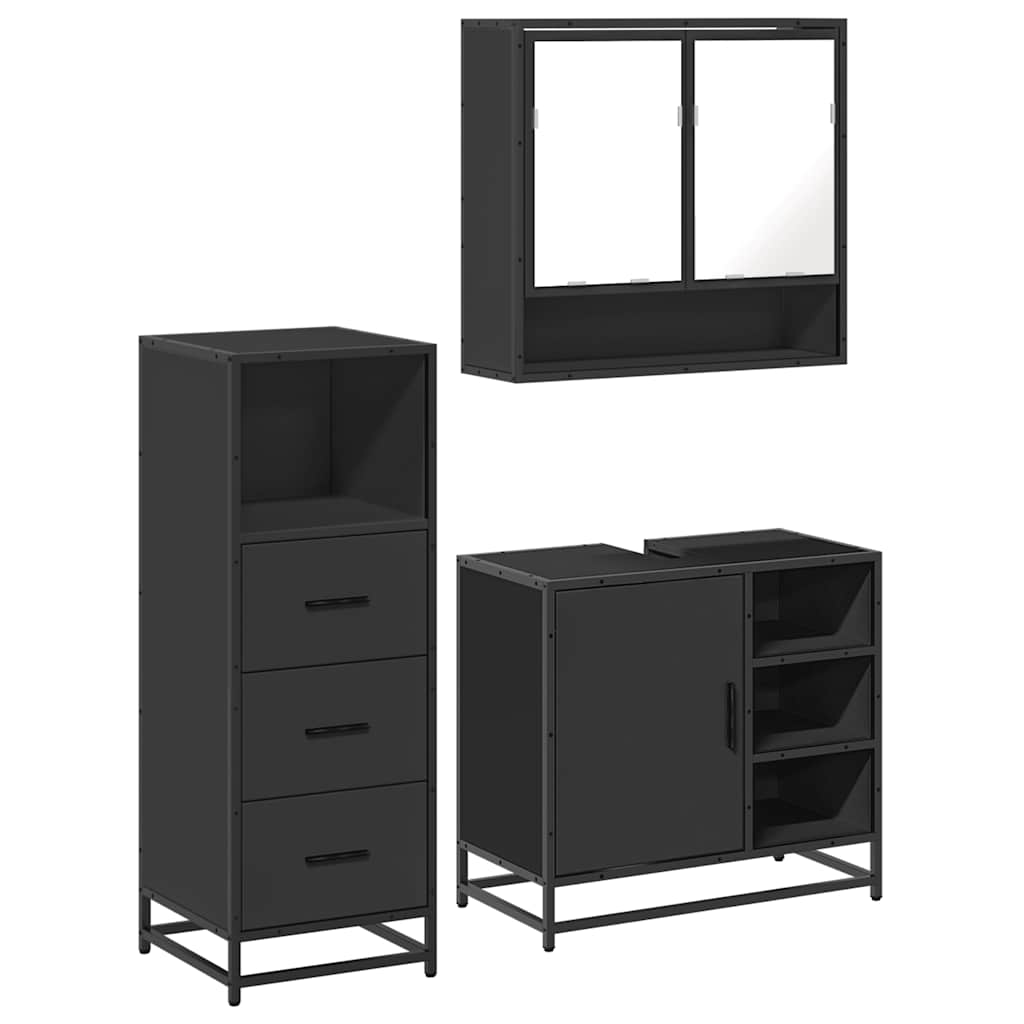 vidaXL 3 Piece Bathroom Furniture Set Black Engineered Wood