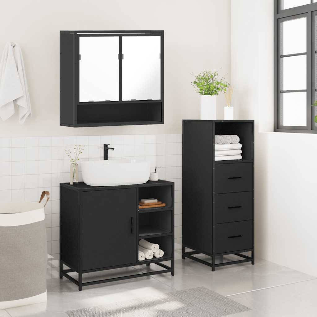 vidaXL 3 Piece Bathroom Furniture Set Black Engineered Wood