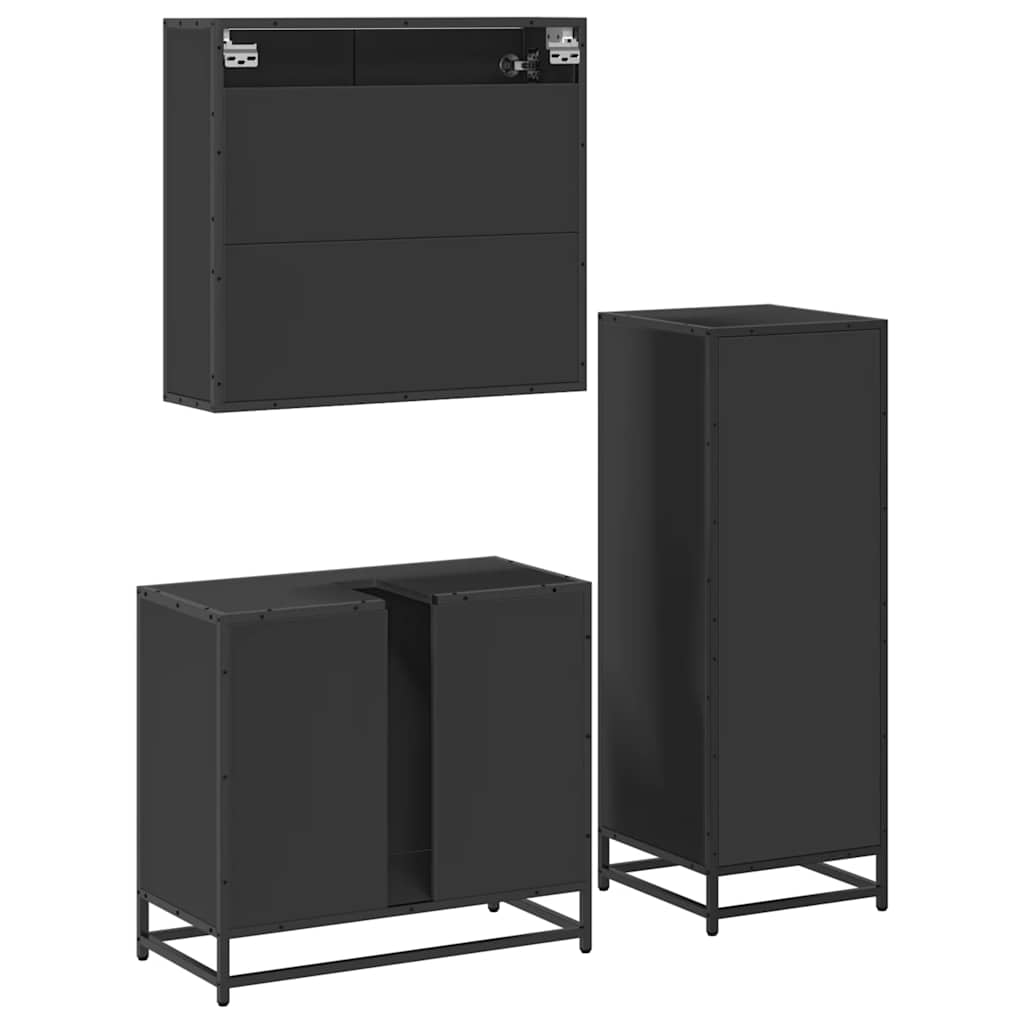 vidaXL 3 Piece Bathroom Furniture Set Black Engineered Wood