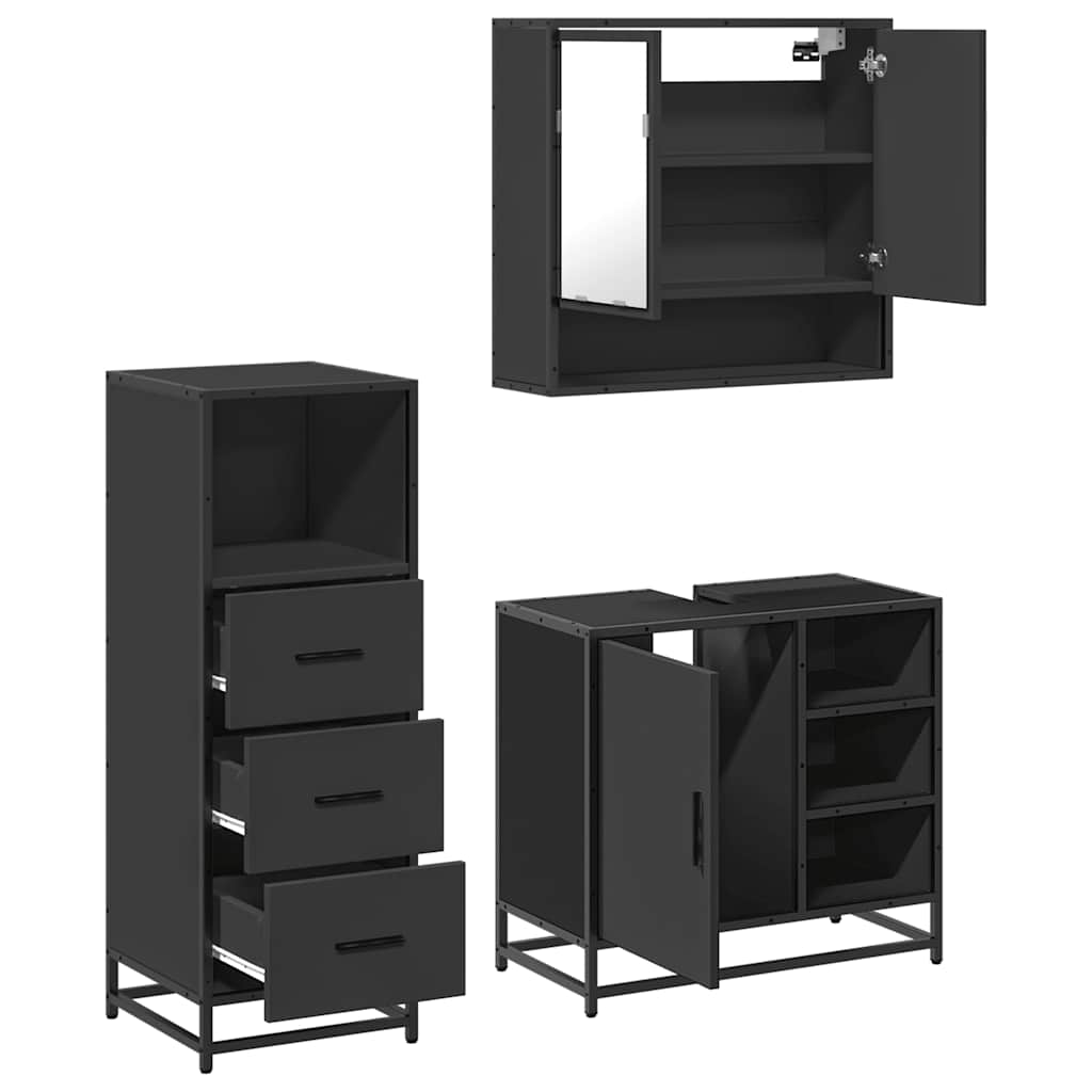 vidaXL 3 Piece Bathroom Furniture Set Black Engineered Wood