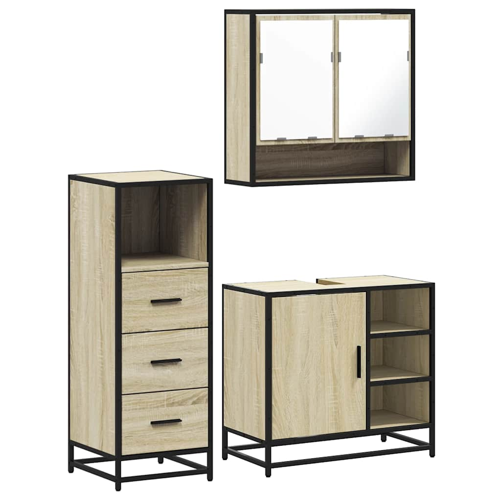 vidaXL 3 Piece Bathroom Furniture Set Sonoma Oak Engineered Wood