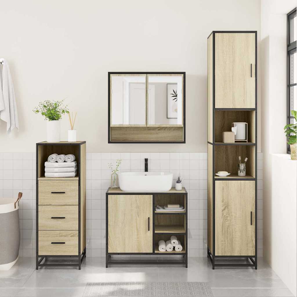 vidaXL 3 Piece Bathroom Furniture Set Sonoma Oak Engineered Wood