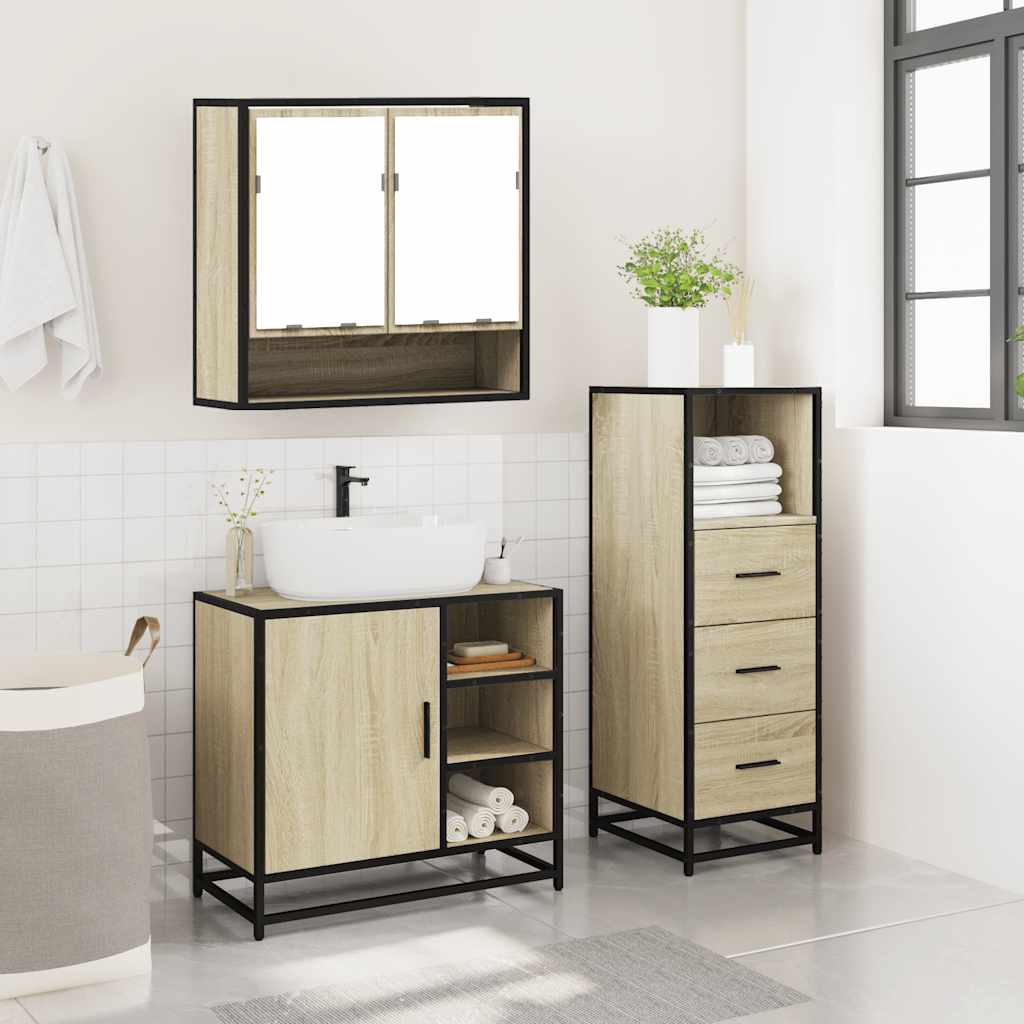 vidaXL 3 Piece Bathroom Furniture Set Sonoma Oak Engineered Wood