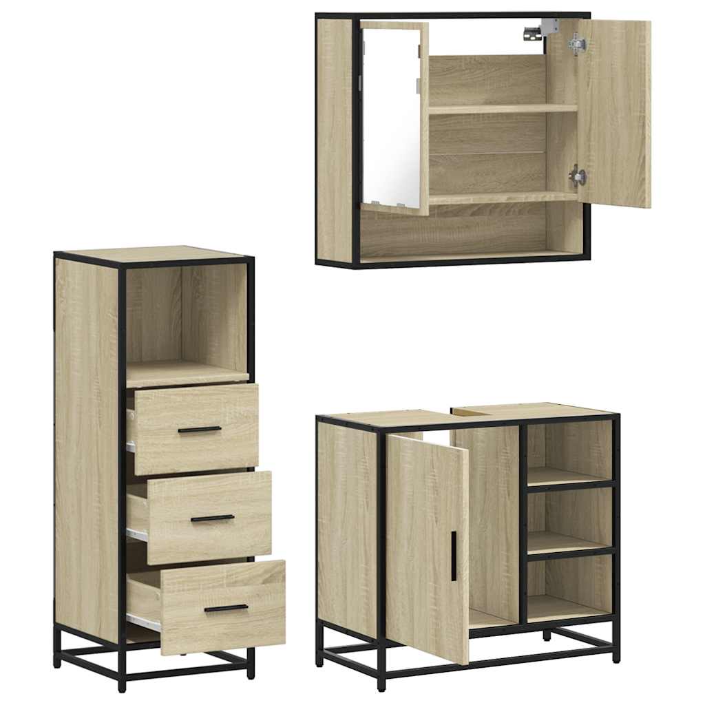 vidaXL 3 Piece Bathroom Furniture Set Sonoma Oak Engineered Wood