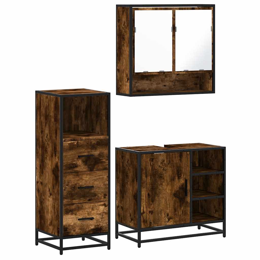 vidaXL 3 Piece Bathroom Furniture Set Smoked Oak Engineered Wood