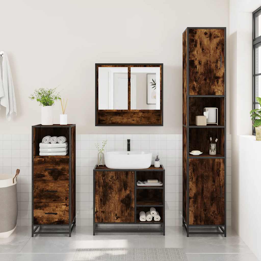 vidaXL 3 Piece Bathroom Furniture Set Smoked Oak Engineered Wood