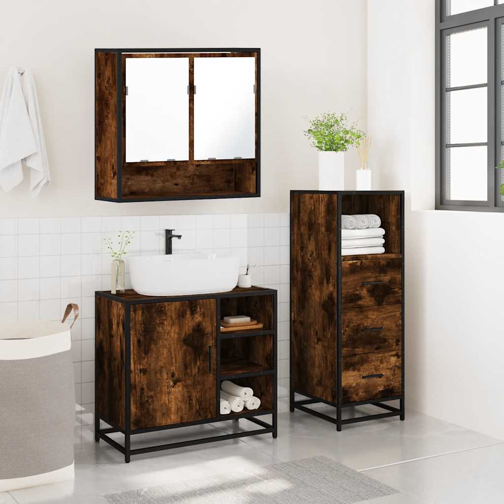 vidaXL 3 Piece Bathroom Furniture Set Smoked Oak Engineered Wood