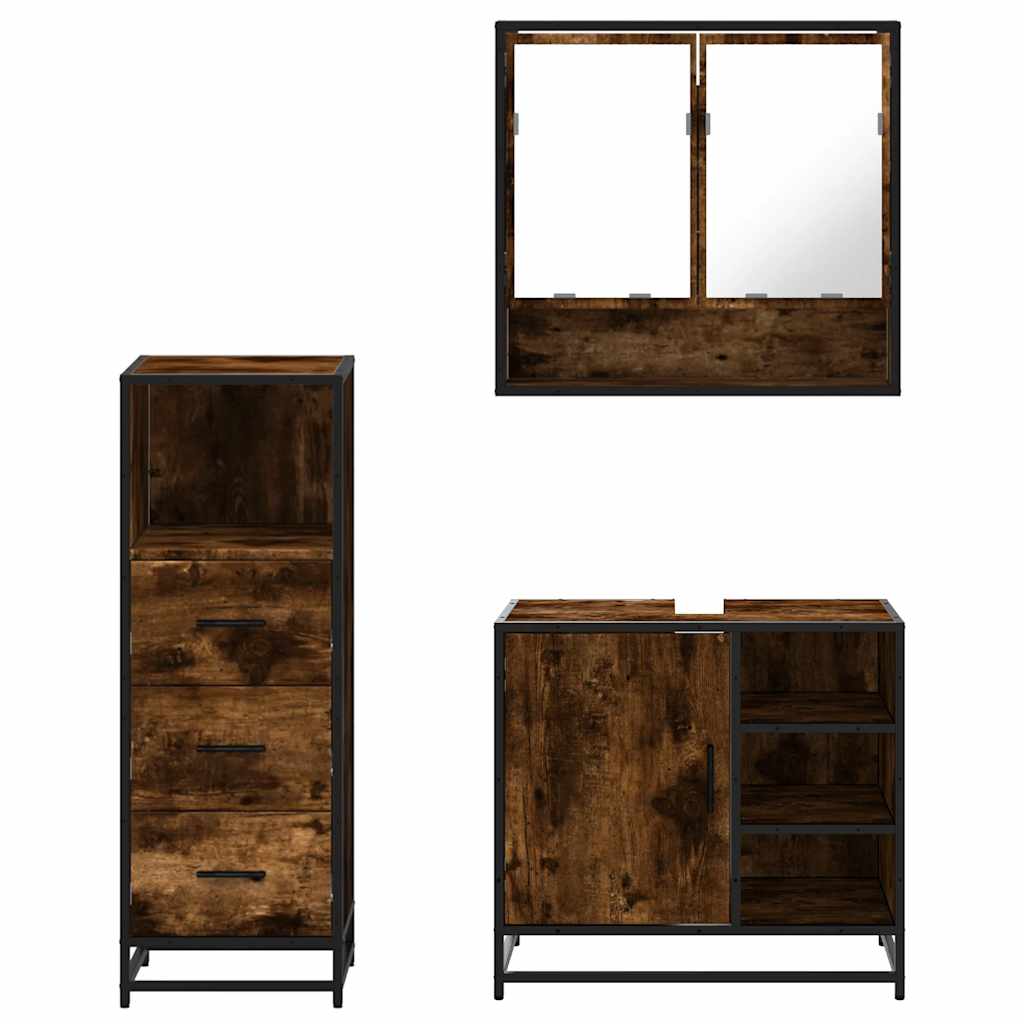 vidaXL 3 Piece Bathroom Furniture Set Smoked Oak Engineered Wood