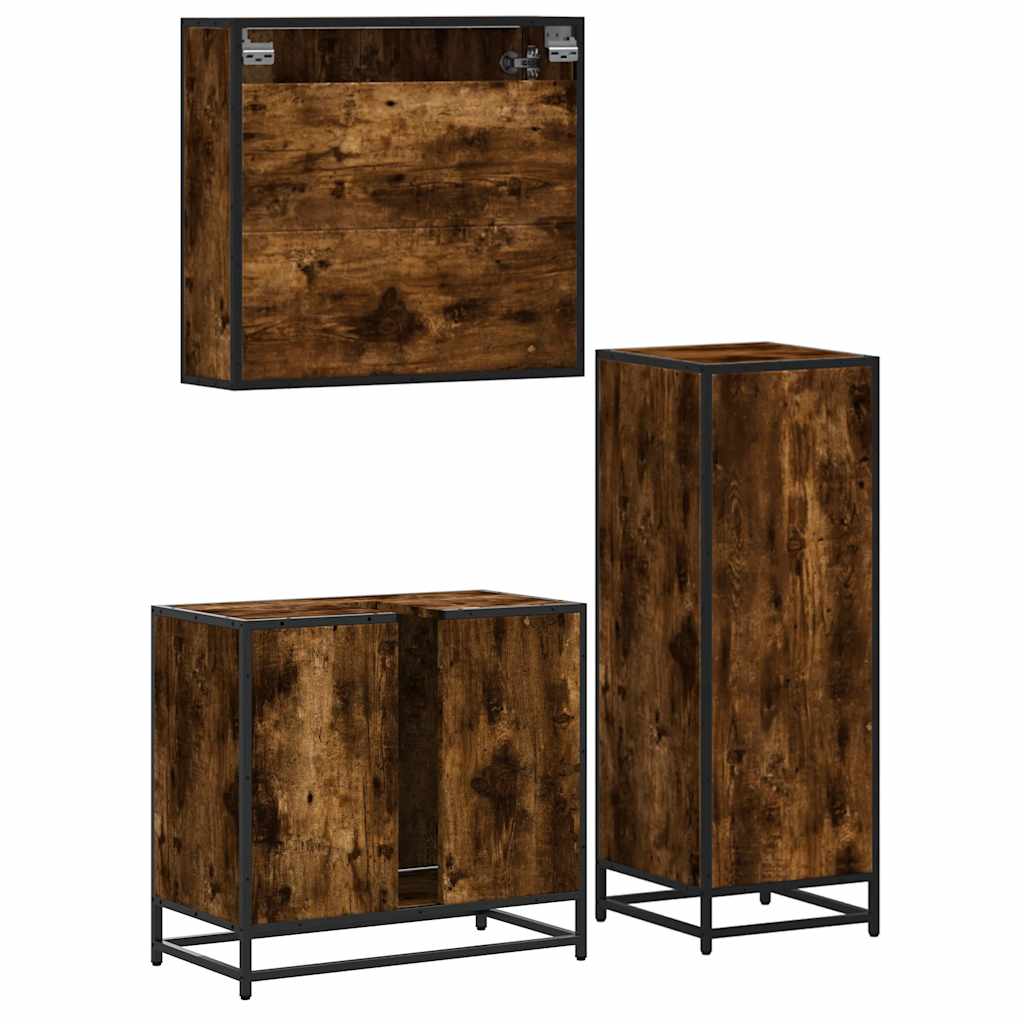 vidaXL 3 Piece Bathroom Furniture Set Smoked Oak Engineered Wood