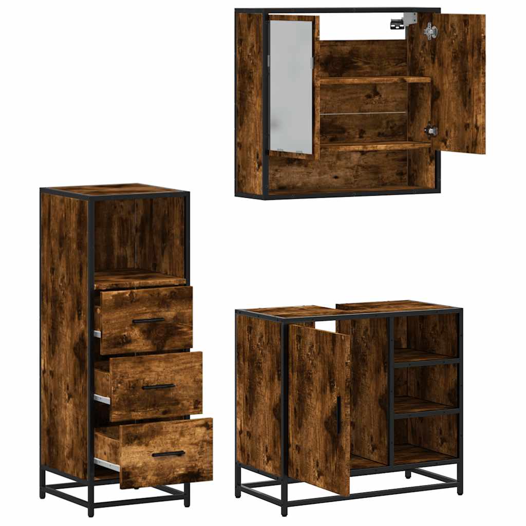 vidaXL 3 Piece Bathroom Furniture Set Smoked Oak Engineered Wood