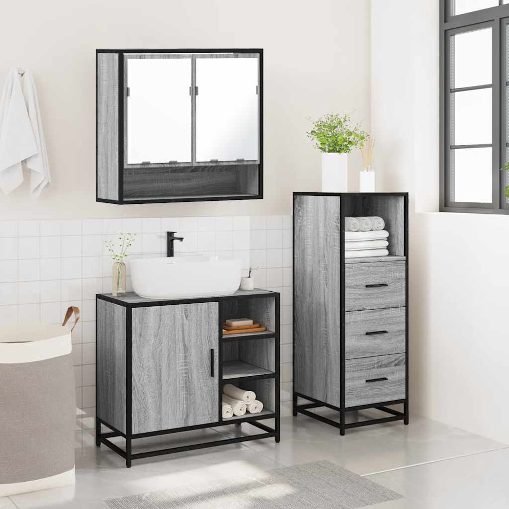 vidaXL 3 Piece Bathroom Furniture Set Grey Sonoma Engineered Wood