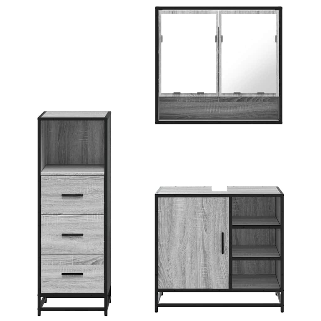 vidaXL 3 Piece Bathroom Furniture Set Grey Sonoma Engineered Wood