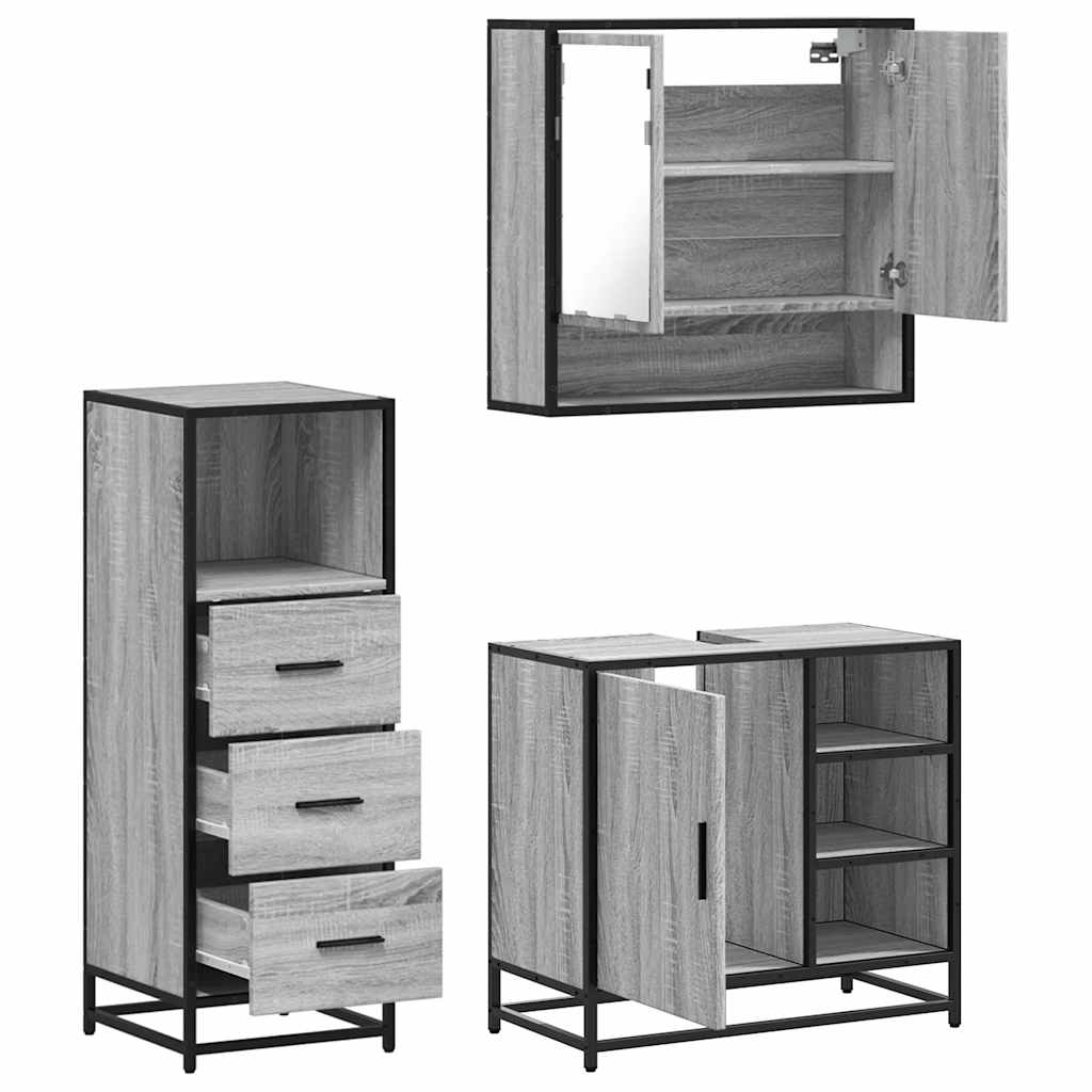 vidaXL 3 Piece Bathroom Furniture Set Grey Sonoma Engineered Wood