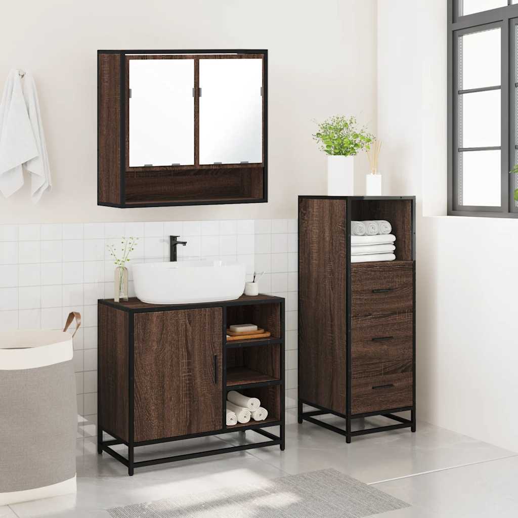 vidaXL 3 Piece Bathroom Furniture Set Brown Oak Engineered Wood