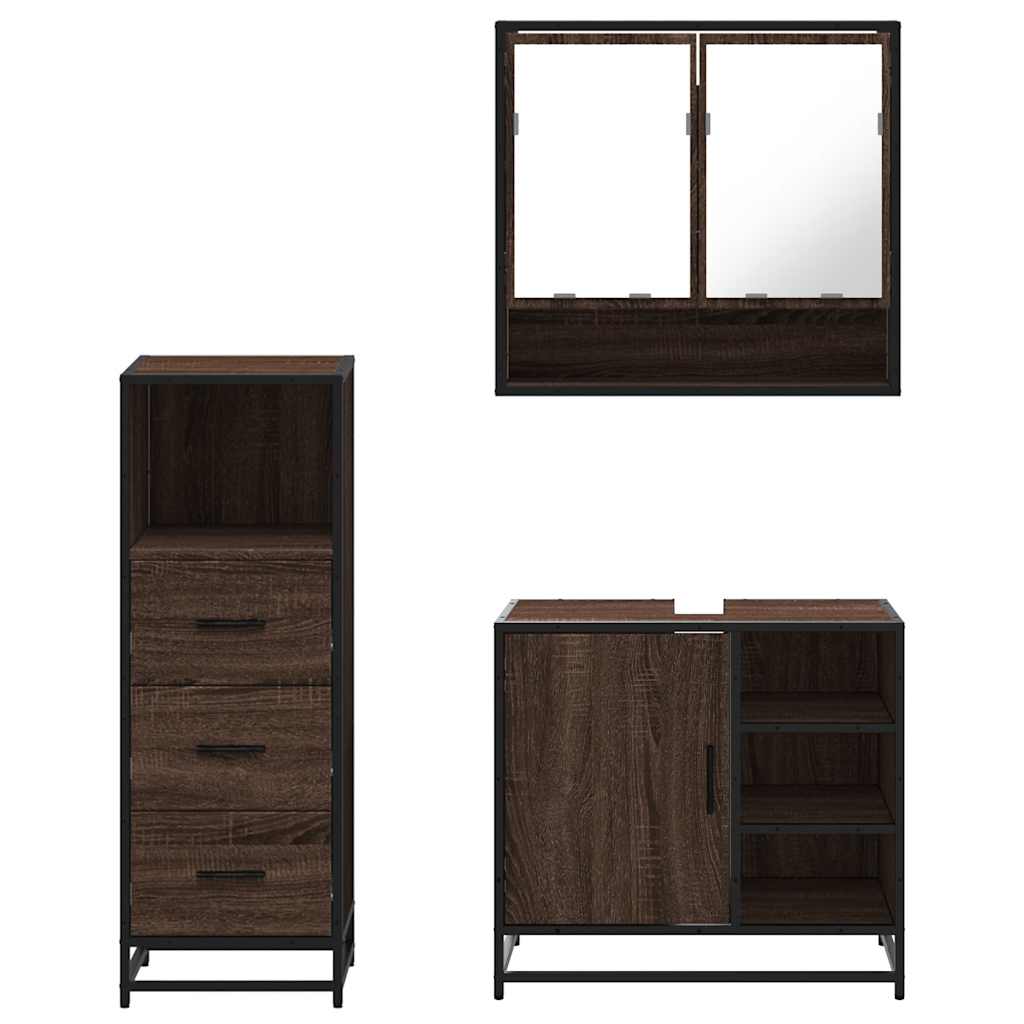 vidaXL 3 Piece Bathroom Furniture Set Brown Oak Engineered Wood