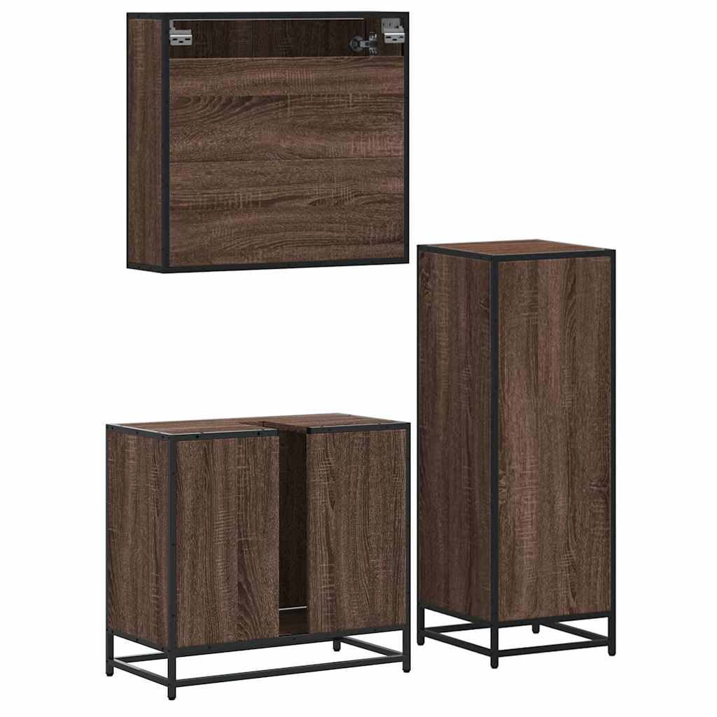 vidaXL 3 Piece Bathroom Furniture Set Brown Oak Engineered Wood