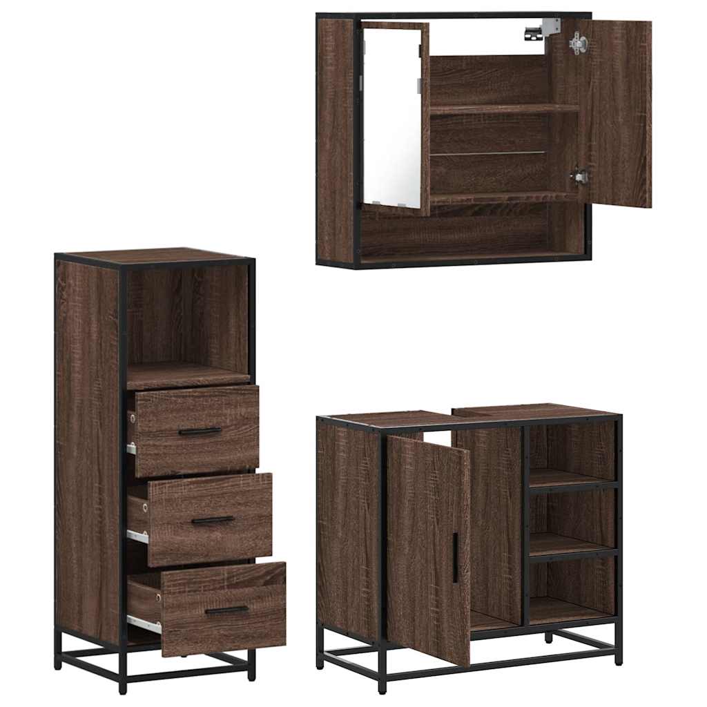 vidaXL 3 Piece Bathroom Furniture Set Brown Oak Engineered Wood