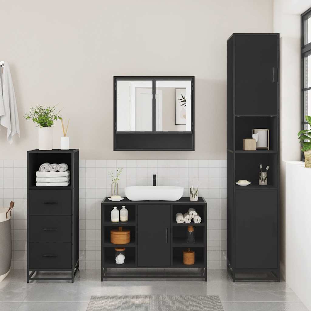 vidaXL 3 Piece Bathroom Furniture Set Black Engineered Wood