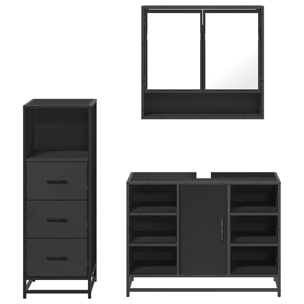 vidaXL 3 Piece Bathroom Furniture Set Black Engineered Wood