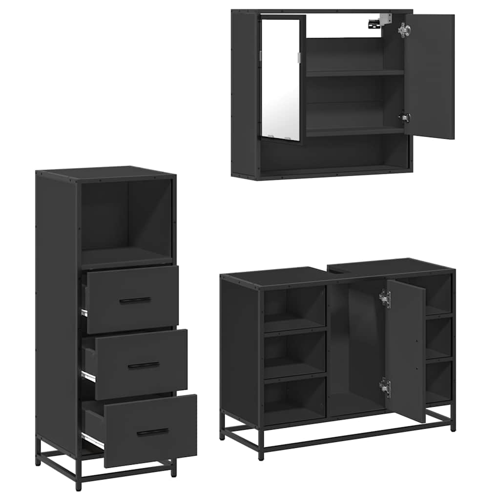 vidaXL 3 Piece Bathroom Furniture Set Black Engineered Wood