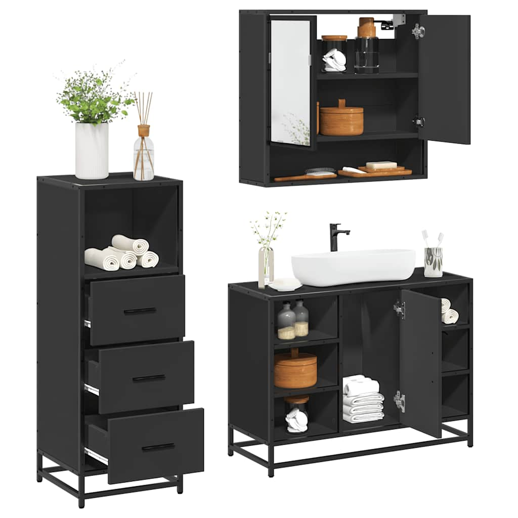 vidaXL 3 Piece Bathroom Furniture Set Black Engineered Wood