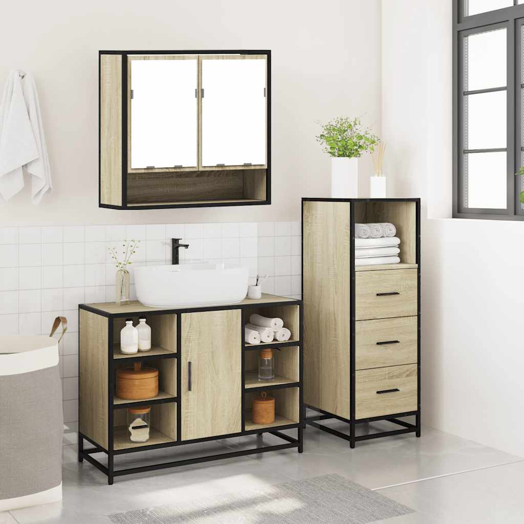 vidaXL 3 Piece Bathroom Furniture Set Sonoma Oak Engineered Wood