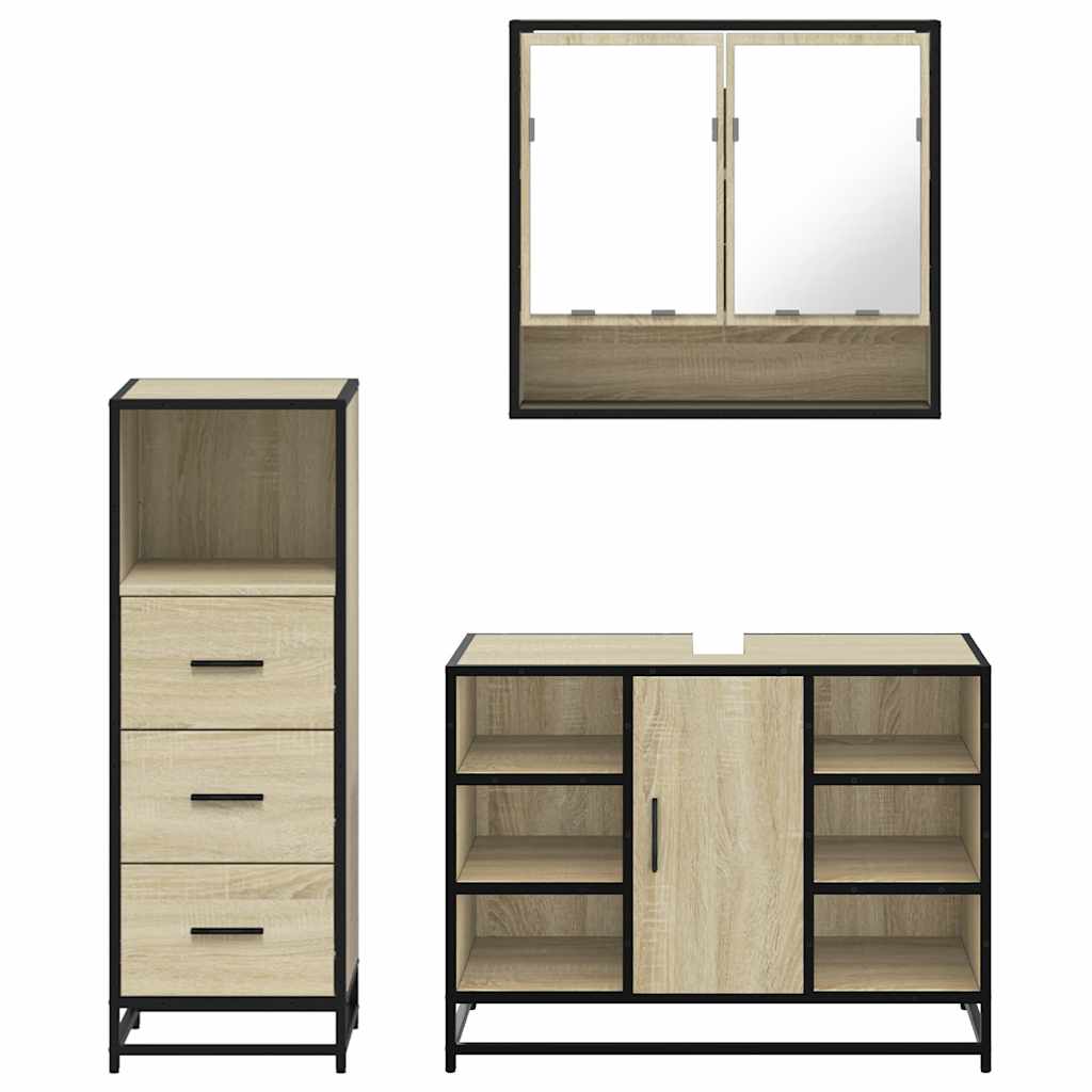 vidaXL 3 Piece Bathroom Furniture Set Sonoma Oak Engineered Wood