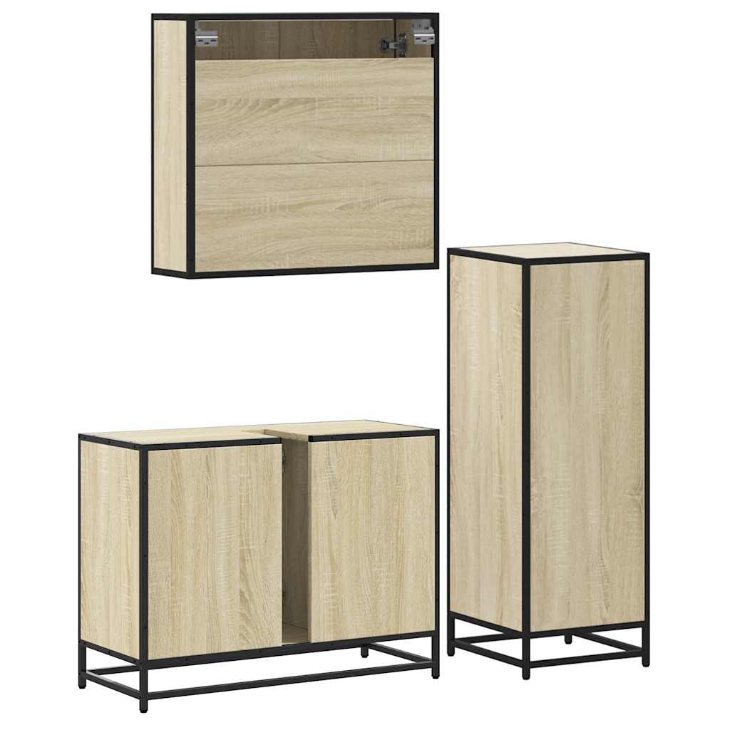 vidaXL 3 Piece Bathroom Furniture Set Sonoma Oak Engineered Wood