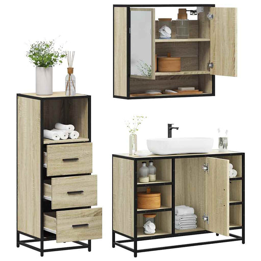 vidaXL 3 Piece Bathroom Furniture Set Sonoma Oak Engineered Wood