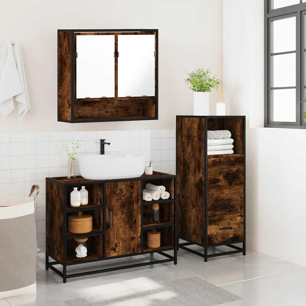 vidaXL 3 Piece Bathroom Furniture Set Smoked Oak Engineered Wood