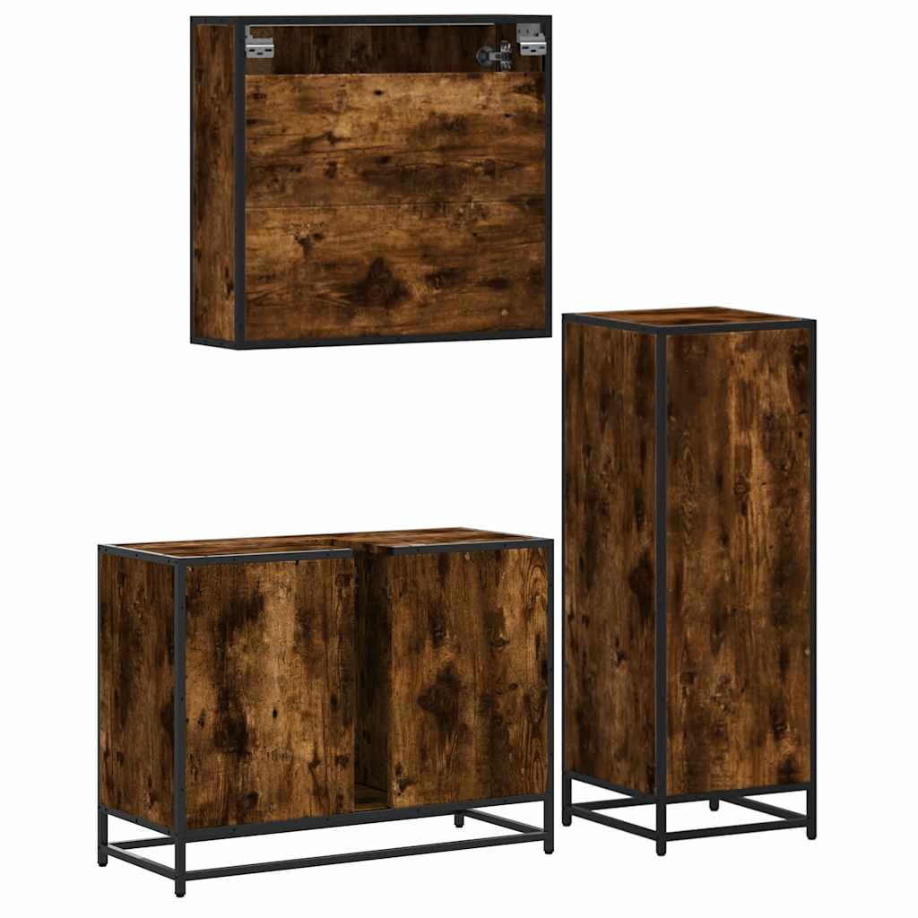 vidaXL 3 Piece Bathroom Furniture Set Smoked Oak Engineered Wood