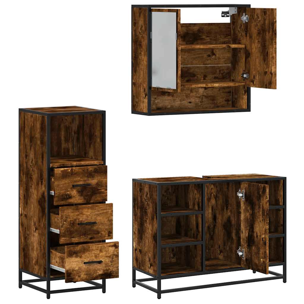 vidaXL 3 Piece Bathroom Furniture Set Smoked Oak Engineered Wood