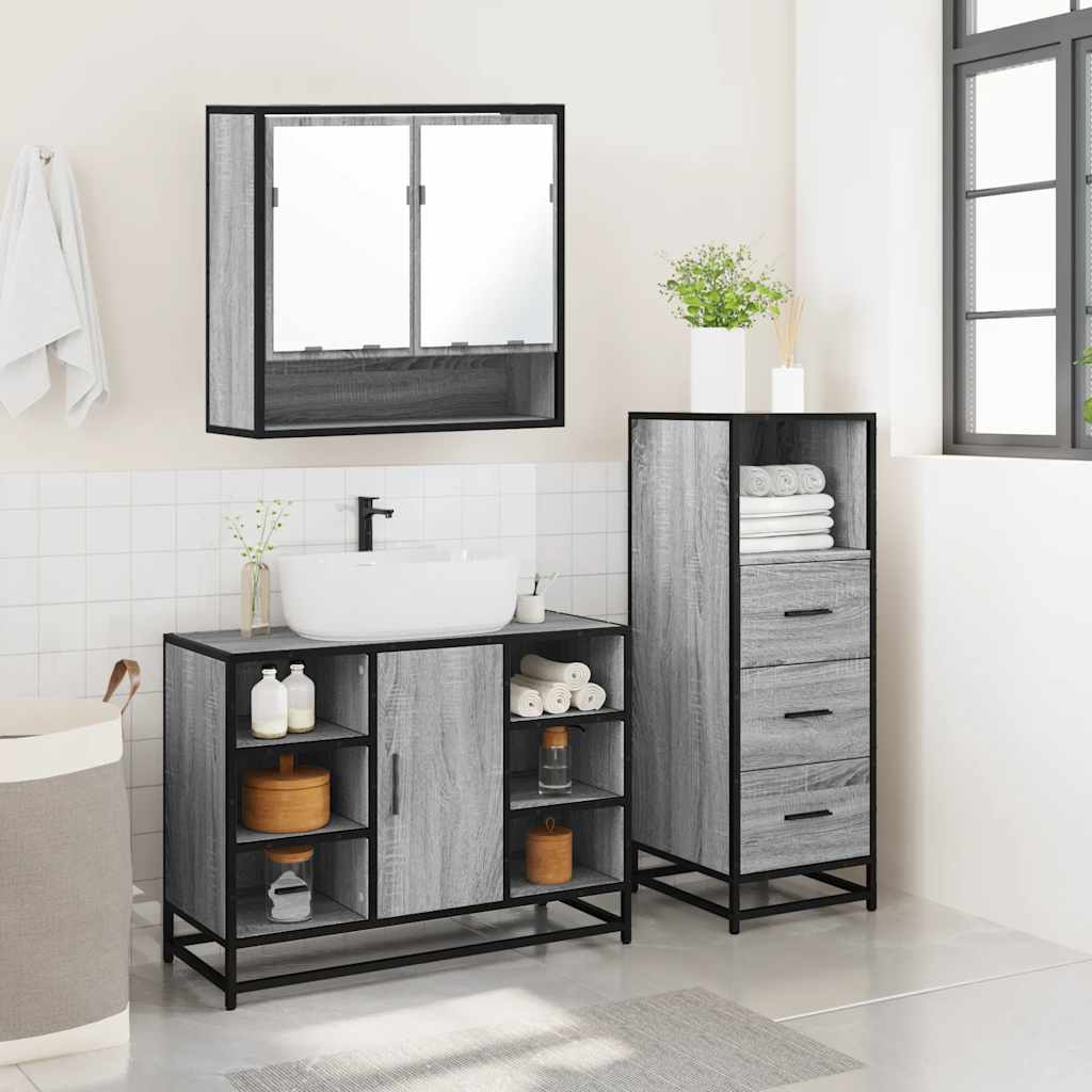 vidaXL 3 Piece Bathroom Furniture Set Grey Sonoma Engineered Wood