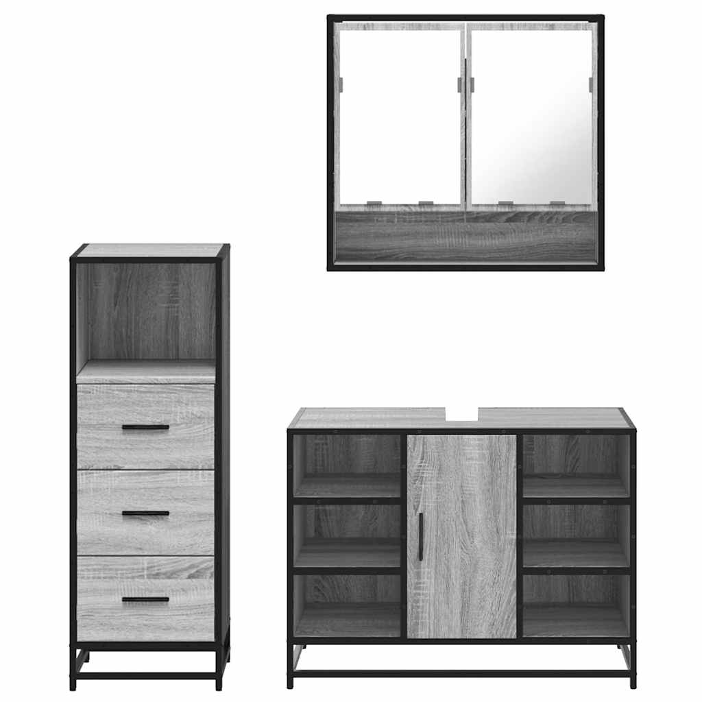 vidaXL 3 Piece Bathroom Furniture Set Grey Sonoma Engineered Wood