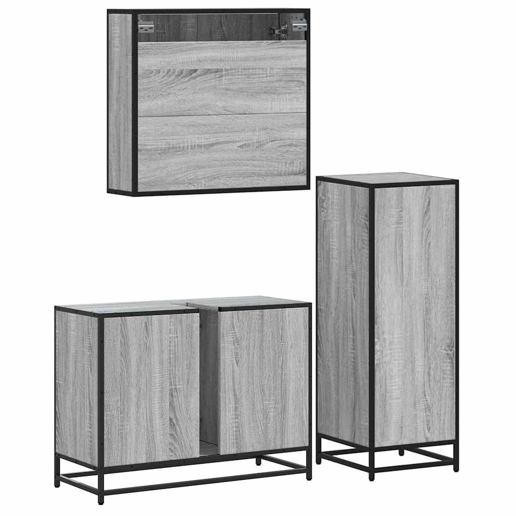 vidaXL 3 Piece Bathroom Furniture Set Grey Sonoma Engineered Wood