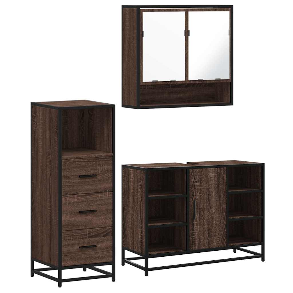 vidaXL 3 Piece Bathroom Furniture Set Brown Oak Engineered Wood