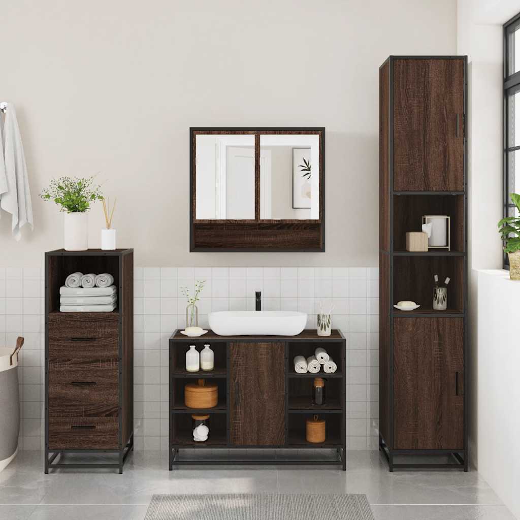 vidaXL 3 Piece Bathroom Furniture Set Brown Oak Engineered Wood