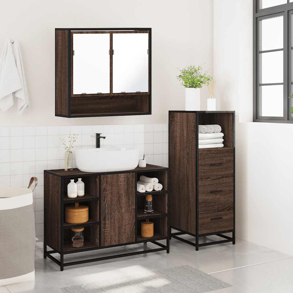 vidaXL 3 Piece Bathroom Furniture Set Brown Oak Engineered Wood