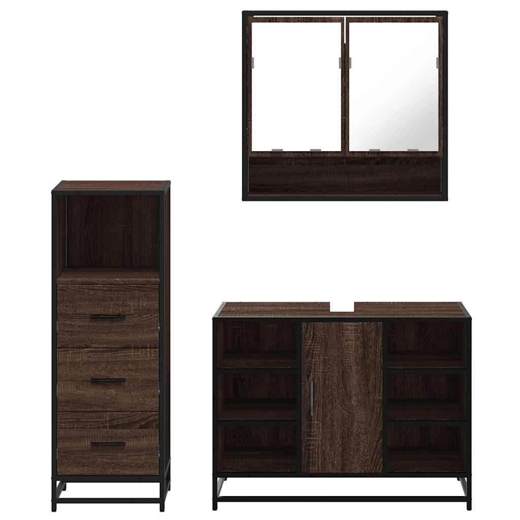 vidaXL 3 Piece Bathroom Furniture Set Brown Oak Engineered Wood