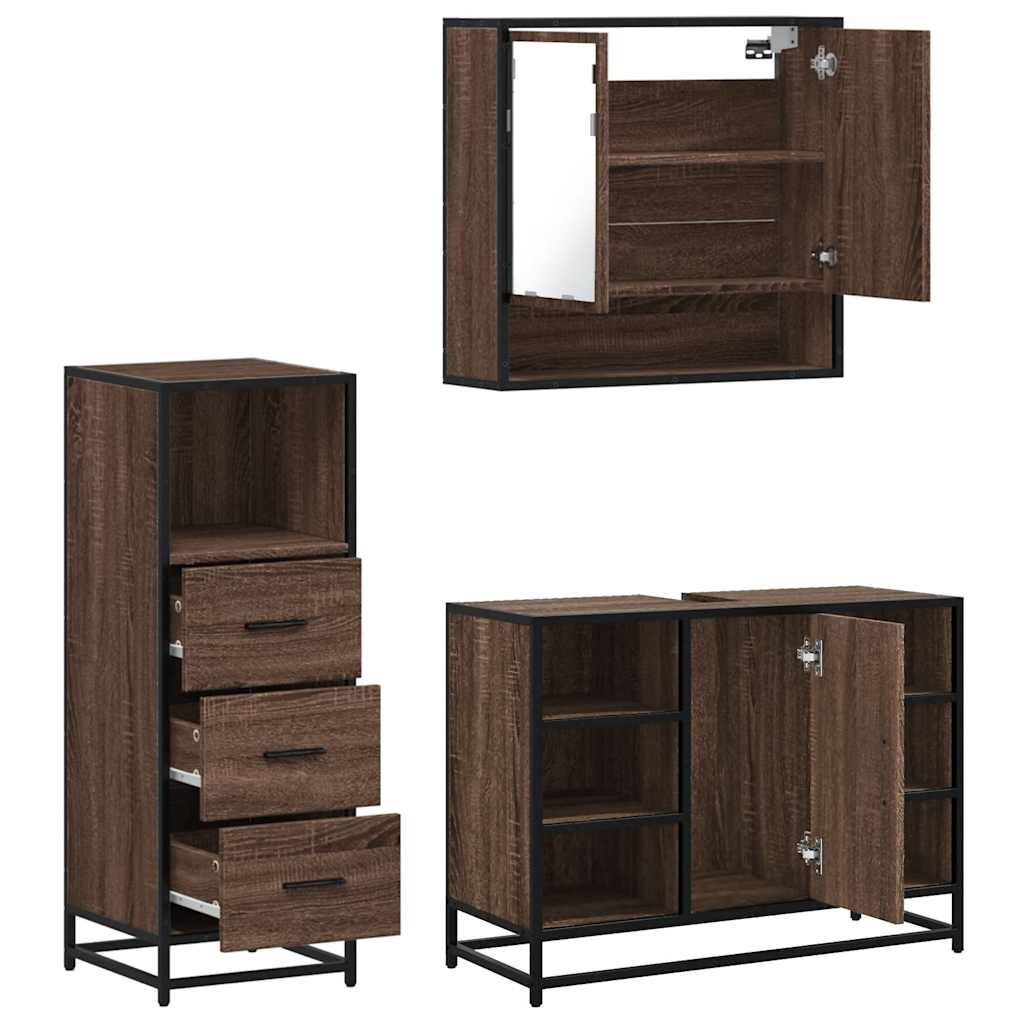 vidaXL 3 Piece Bathroom Furniture Set Brown Oak Engineered Wood