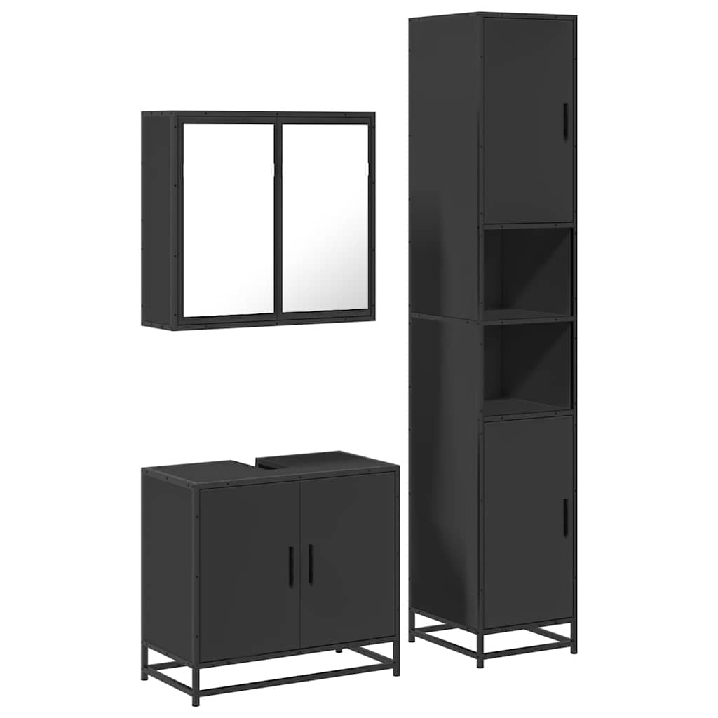 vidaXL 3 Piece Bathroom Furniture Set Black Engineered Wood