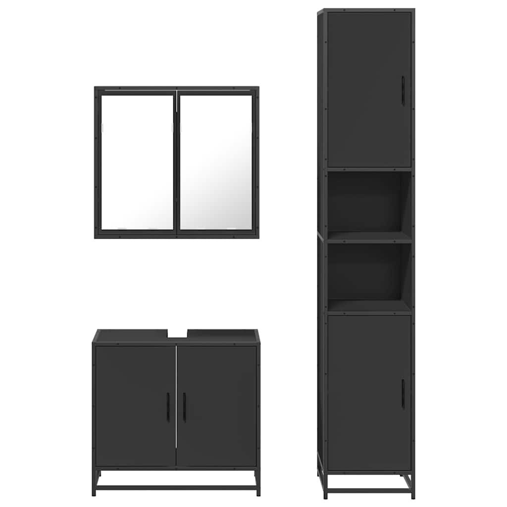 vidaXL 3 Piece Bathroom Furniture Set Black Engineered Wood