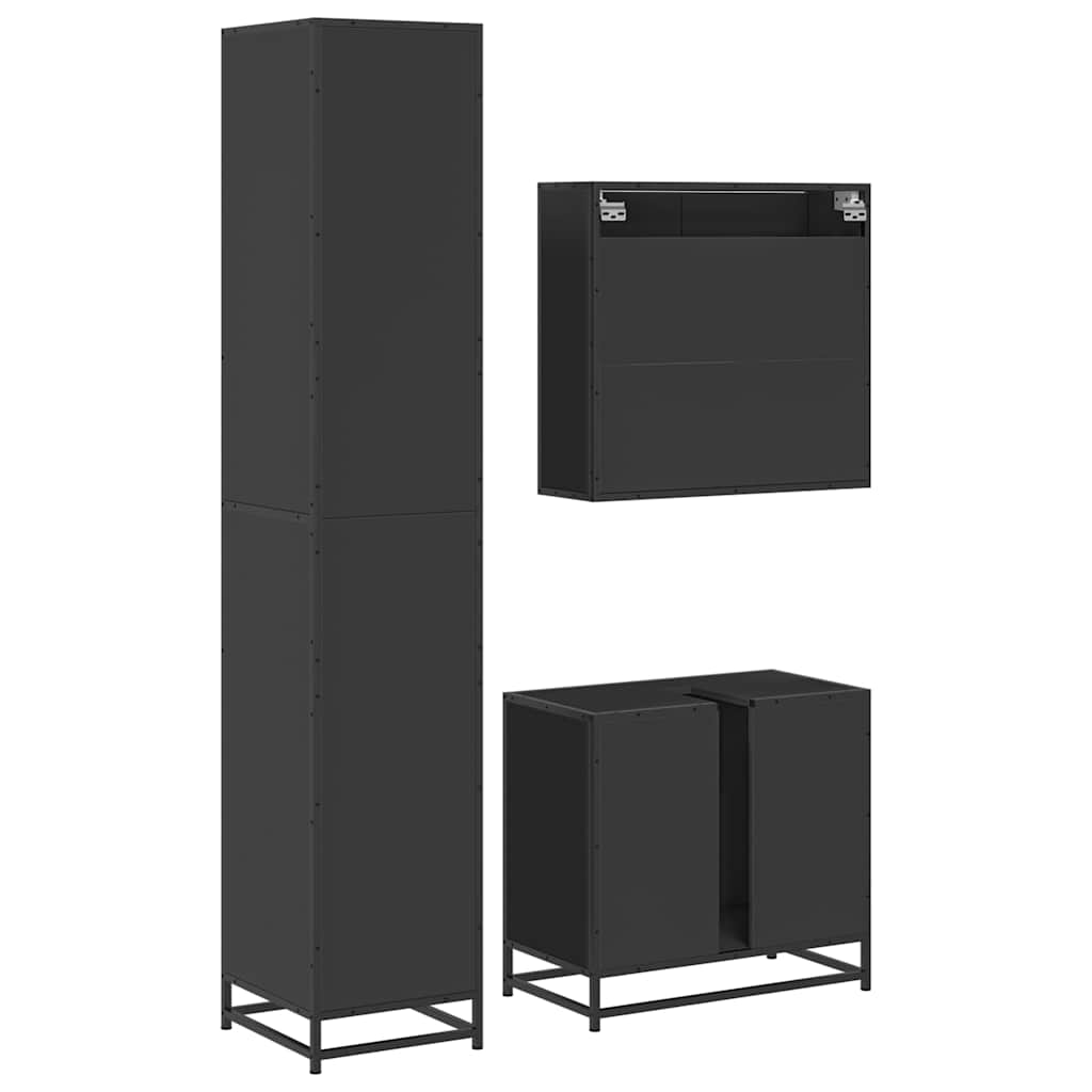 vidaXL 3 Piece Bathroom Furniture Set Black Engineered Wood