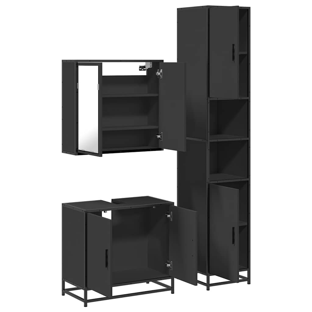 vidaXL 3 Piece Bathroom Furniture Set Black Engineered Wood