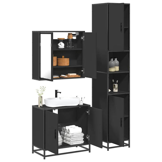 vidaXL 3 Piece Bathroom Furniture Set Black Engineered Wood