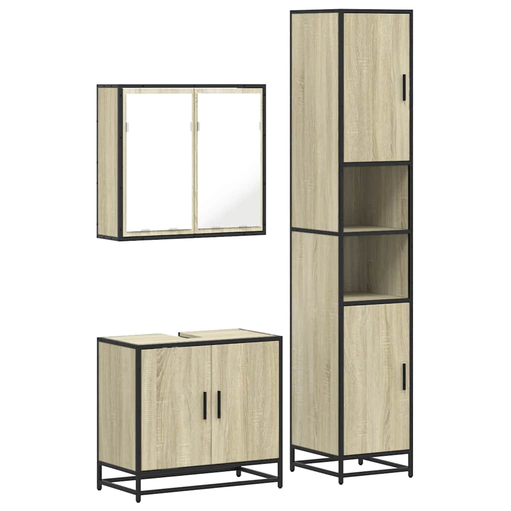 vidaXL 3 Piece Bathroom Furniture Set Sonoma Oak Engineered Wood