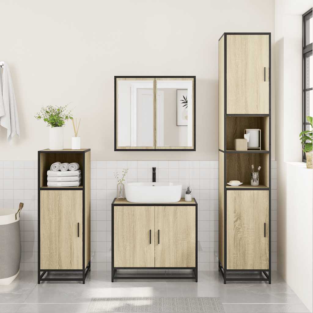 vidaXL 3 Piece Bathroom Furniture Set Sonoma Oak Engineered Wood