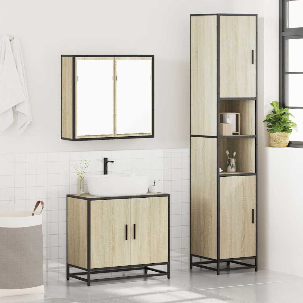 vidaXL 3 Piece Bathroom Furniture Set Sonoma Oak Engineered Wood