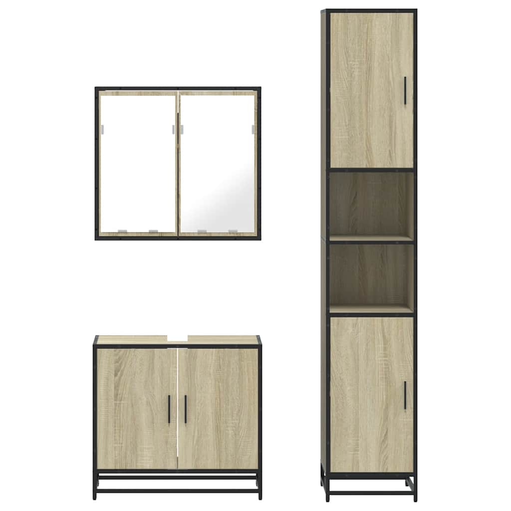 vidaXL 3 Piece Bathroom Furniture Set Sonoma Oak Engineered Wood