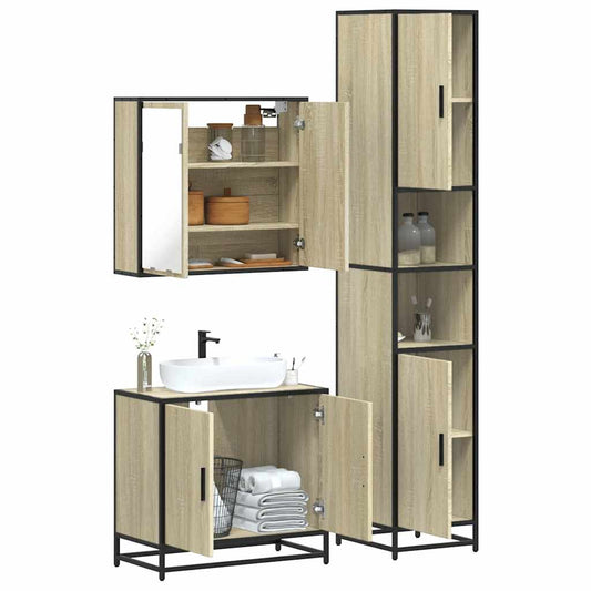 vidaXL 3 Piece Bathroom Furniture Set Sonoma Oak Engineered Wood